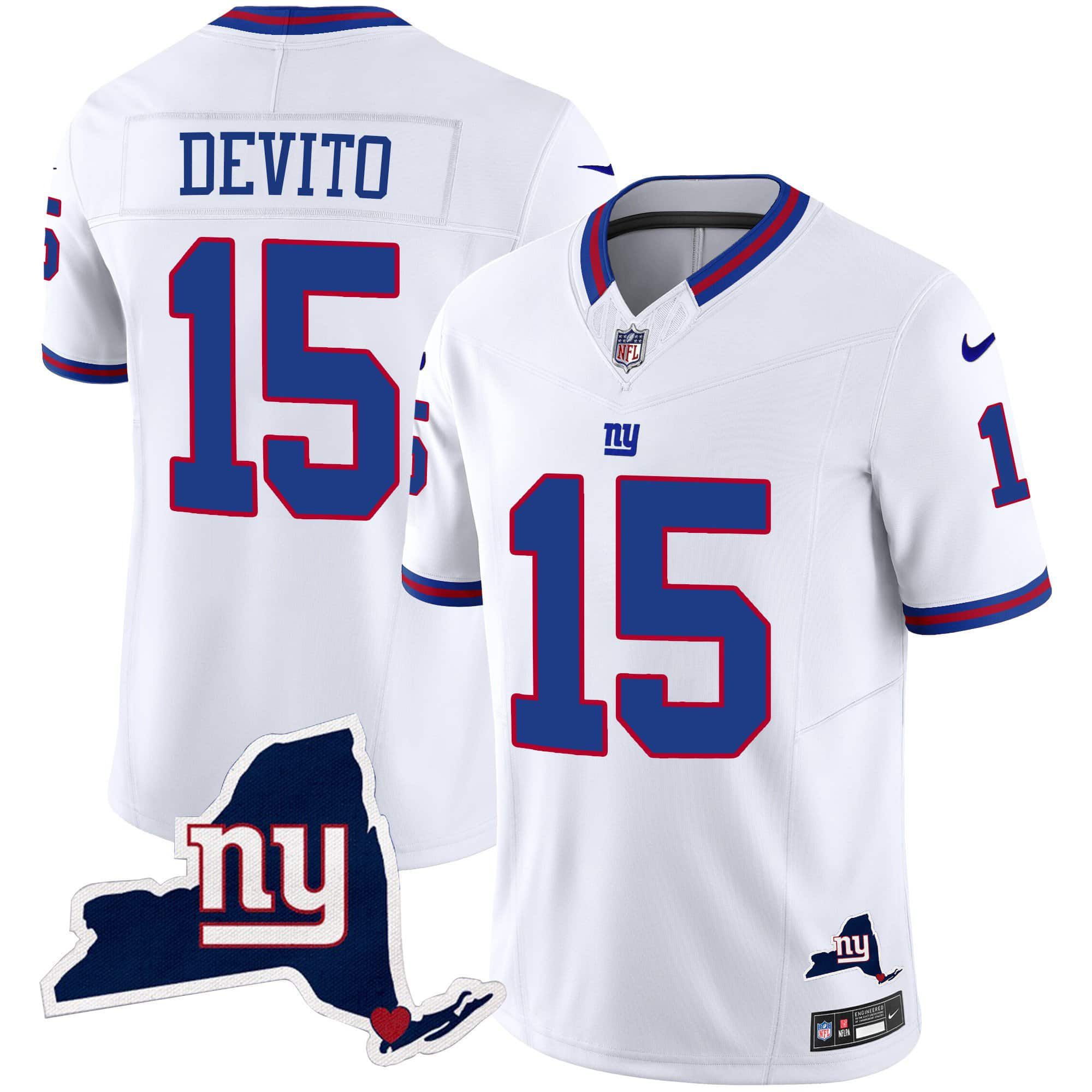 Men New York Giants #15 Devito White 2024 Nike Map Patch Limited NFL Jersey